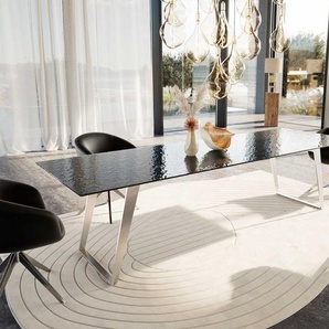 Esstisch Edge 300x100 Reliefglas Rauchschwarz 3D-Design Edelstahl Schräg, Esstische