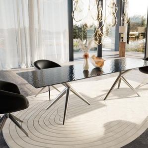 Esstisch Edge 300x100 Reliefglas Rauchschwarz 3D-Design Estelar rund Edelstahl, Esstische