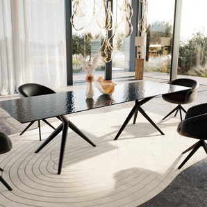 Esstisch Edge 300x100 Reliefglas Rauchschwarz 3D-Design Estelar rund Metall Schwarz, Esstische