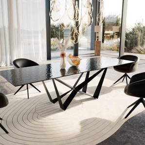 Esstisch Edge 300x100 Reliefglas Rauchschwarz 3D-Design Spider Flachstahl Schwarz, Esstische