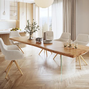 Esstisch Edge 300x100 XL Akazie Natur Glas Live-Edge, Esstische, Baumkantenmöbel, Massivholzmöbel, Massivholz