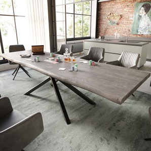 Esstisch Edge 300x100 XL Akazie Platin Kreuzgestell Rechteck Schwarz Live-Edge, Esstische, Baumkantenmöbel, Massivholzmöbel, Massivholz