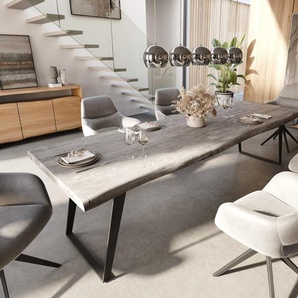 Esstisch Edge 300x100 XL Akazie Platin Metall Schräg Live-Edge, Esstische, Baumkantenmöbel, Massivholzmöbel, Massivholz