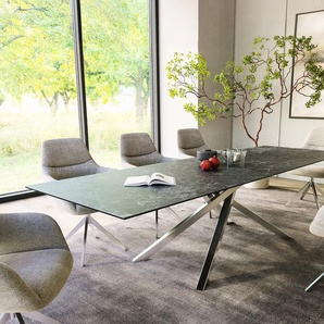 Esstisch Edge 300x100cm Keramik Laminam®Nero Greco Anthrazit Kreuzgestell Rechteck Edelstahl, Esstische