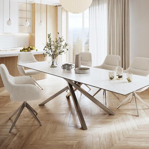 Esstisch Edge 300x100cm Keramik Laminam®Statuarietto Weiß Kreuzgestell Rechteck Edelstahl, Esstische