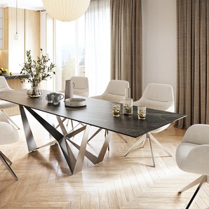 Esstisch Edge 300x100cm Laminam® Keramik Braun Mittelfuß Flachstahl Silber, Esstische