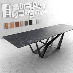 Esstisch Edge 300x100cm Laminam® Keramik Grau Mittelfuß Flachstahl Schwarz, Esstische
