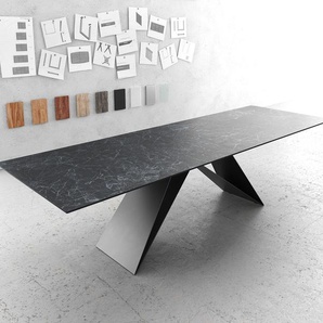 Esstisch Edge 300x100cm Laminam® Keramik Grau V-Mittelfuß Schwarz, Esstische