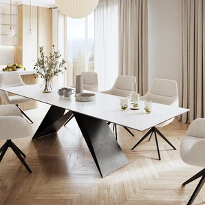 Esstisch Edge 300x100cm Laminam® Keramik Weiß V-Mittelfuß Schwarz, Esstische