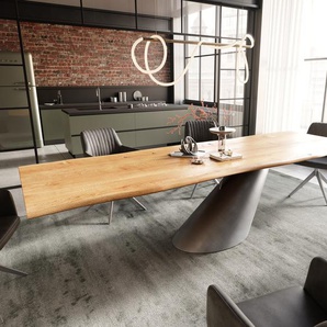 Esstisch Edge 300x100x4 Eiche Natur Cono Metallic Silber Live-Edge, Esstische, Baumkantenmöbel, Massivholzmöbel, Massivholz