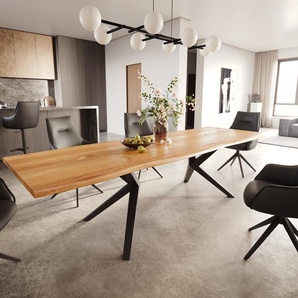 Esstisch Edge 300x100x4 Eiche Natur Zenthara kantig Metall Schwarz Live-Edge, Esstische, Baumkantenmöbel, Massivholzmöbel, Massivholz