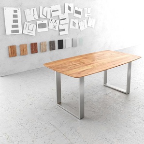 Esstisch Edge Boot 180x90 Akazie Natur Edelstahl Schmal Schweizer Kante, Esstische