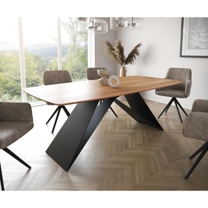 Esstisch Edge Boot 200x100 Akazie Natur V-Gestell Flachstahl Schwarz Schweizer Kante, Esstische