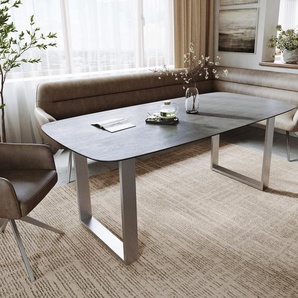 Esstisch Edge Boot 200x100 cm Keramik Boulevard Betonoptik Edelstahl Schmal, Esstische