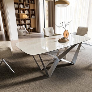 Esstisch Edge Boot 200x100 cm Keramik Onyx Champagne Spider Flachstahl Edelstahl Graphit, Esstische