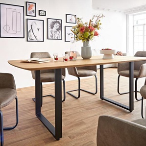 Esstisch Edge Boot 200x100x2,5-3 Eiche Natur Kufe Schwarz Schweizer Kante, Esstische