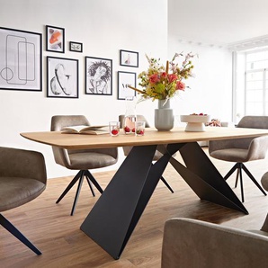 Esstisch Edge Boot 200x100x2,5-3 Eiche Natur V-Gestell Flachstahl Schwarz Schweizer Kante, Esstische