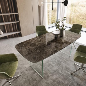 Esstisch Edge Boot 200x100 Keramik Laminam® Emperador Extra Lucidato Dunkelbraun Gestell Glas, Esstische