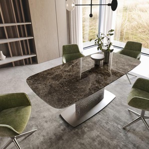 Esstisch Edge Boot 200x100 Keramik Laminam® Emperador Extra Lucidato Dunkelbraun Wave Edelstahl, Esstische