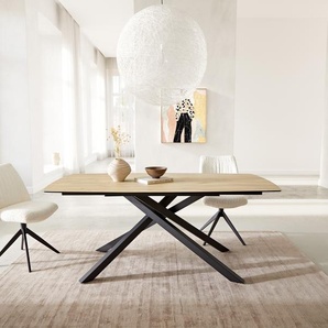 Esstisch Edge Boot 200x100 Keramik Laminam® Sabbia Eichefarbig Kreuzgestell Rechteck Schwarz, Esstische