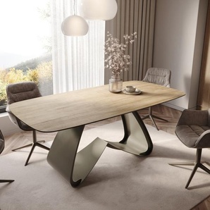 Esstisch Edge Boot 200x100 Keramik Laminam® Sabbia Eichefarbig W-Gestell Metall Effektfinish Titan, Esstische