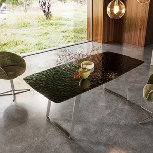Esstisch Edge Boot 200x100 Reliefglas Rauchschwarz 3D-Design Edelstahl Schräg, Esstische
