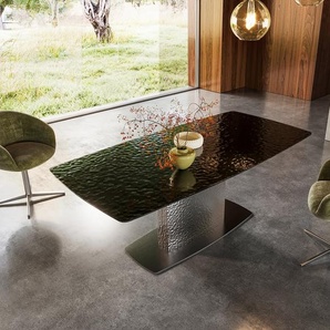 Esstisch Edge Boot 200x100 Reliefglas Rauchschwarz 3D-Design Wave Edelstahl, Esstische