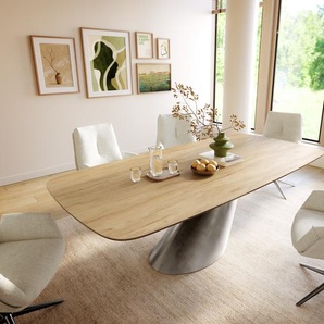 Esstisch Edge Boot 240x120 cm Keramik Laminam® Sabbia Eichefarbig Cono Metallic Silber, Esstische