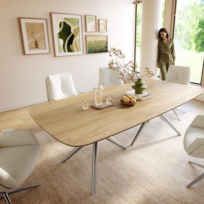 Esstisch Edge Boot 240x120 cm Keramik Laminam® Sabbia Eichefarbig Estelar rund Edelstahl, Esstische