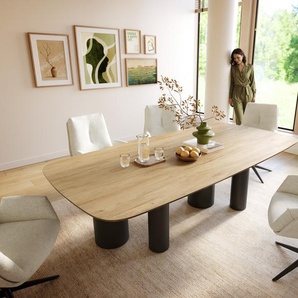 Esstisch Edge Boot 240x120 cm Keramik Laminam® Sabbia Eichefarbig Pilier Metall Schwarz, Esstische