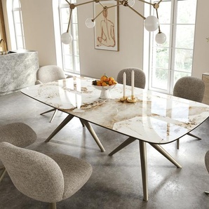 Esstisch Edge Boot 240x120 cm Keramik Minas Melange Weiß-Beige Estelar rund Metall Effektfinish Titan, Esstische