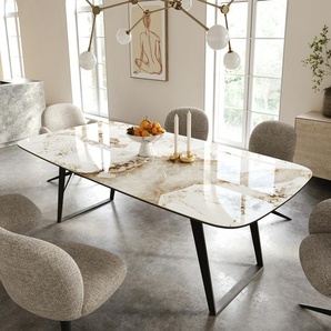 Esstisch Edge Boot 240x120 cm Keramik Minas Melange Weiß-Beige Metall Schräg Schwarz, Esstische