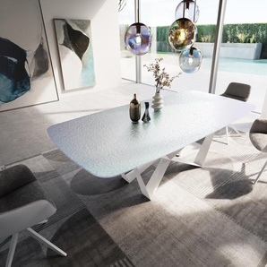 Esstisch Edge Boot 240x120 cm Reliefglas Perlmutt 3D-Design Spider Metall Weiß, Esstische