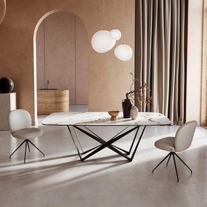 Esstisch Edge Boot 240x120 Keramik Calacatta Luxe Weiß-Gold-Grau Spider Flachstahl Schwarz, Esstische