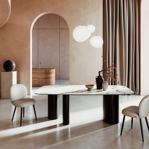 Esstisch Edge Boot 240x120 Keramik Calacatta Luxe Weiß-Gold-Grau Troa Metall Schwarz, Esstische