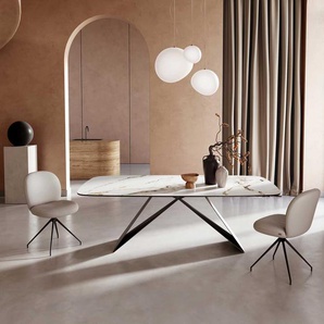 Esstisch Edge Boot 240x120 Keramik Calacatta Luxe Weiß-Gold-Grau V-Gestell Flachstahl Schwarz, Esstische