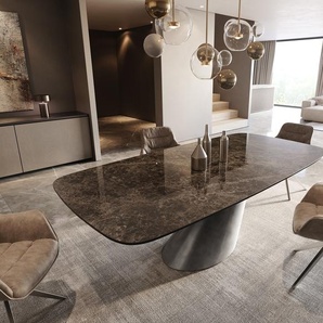 Esstisch Edge Boot 240x120 Keramik Laminam® Emperador Extra Lucidato Dunkelbraun Cono Metallic Silber, Esstische
