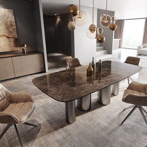 Esstisch Edge Boot 240x120 Keramik Laminam® Emperador Extra Lucidato Dunkelbraun Pilier Edelstahl Graphit, Esstische