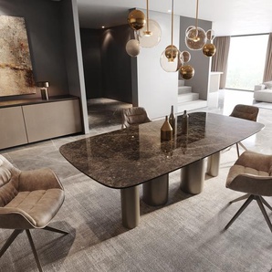 Esstisch Edge Boot 240x120 Keramik Laminam® Emperador Extra Lucidato Dunkelbraun Pilier Metall Effektfinish Titan, Esstische