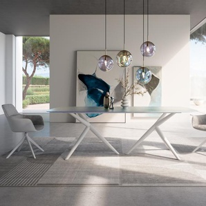 Esstisch Edge Boot 240x120 Reliefglas Perlmutt 3D-Design Estelar rund Metall Weiß, Esstische