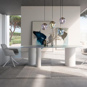 Esstisch Edge Boot 240x120 Reliefglas Perlmutt 3D-Design Troa Metall Weiß, Esstische