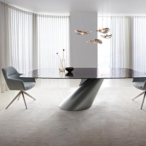 Esstisch Edge Boot 240x120 Reliefglas Rauchschwarz 3D-Design Cono Metallic Silber, Esstische