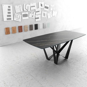 Esstisch Edge Bootsform 200x100cm Laminam® Keramik Braun Mittelfuß Flachstahl Schwarz, Esstische