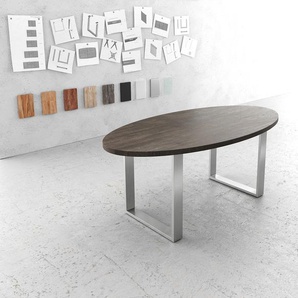 Esstisch Edge Oval 200x100cm Mango Braun Edelstahl Schmal, Esstische