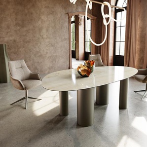 Esstisch Edge Oval 220x120 Keramik Iris FMG Onice Oro Pilier Metall Effektfinish Titan, Esstische