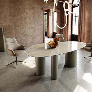 Esstisch Edge Oval 220x120 Keramik Iris FMG Onice Oro Troa Metall Effektfinish Titan, Esstische