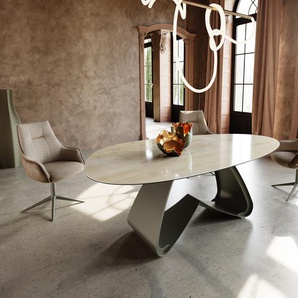Esstisch Edge Oval 220x120 Keramik Iris FMG Onice Oro W-Gestell Metall Effektfinish Titan, Esstische