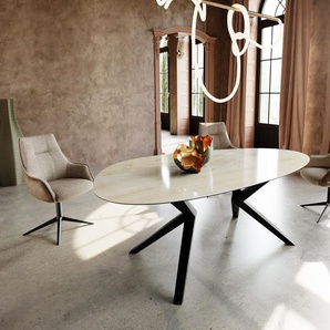 Esstisch Edge Oval 220x120 Keramik Iris FMG Onice Oro Zenthara kantig Metall Schwarz, Esstische