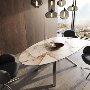 Esstisch Edge Oval 220x120 Keramik Iris FMG Patagonia Lappato Zenthara kantig Edelstahl, Esstische