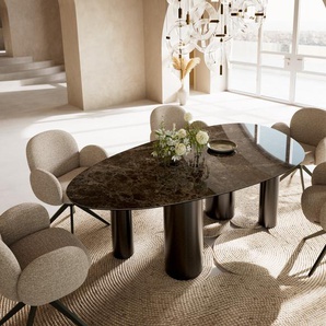 Esstisch Edge Oval 220x120 Keramik Laminam® Emperador Extra Lucidato Dunkelbraun Pilier Edelstahl Graphit, Esstische